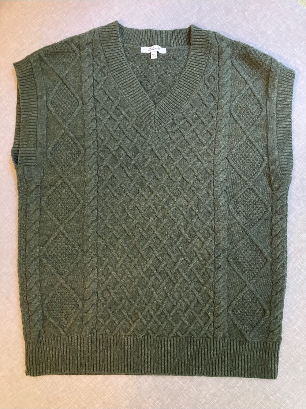 Madewell Oversized Sweater Vest in Dark Green Wool